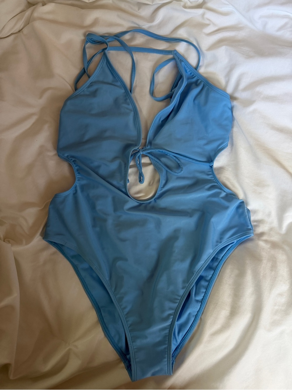 Shade & Shore Light Blue Cutout Tie-Front One-Piece